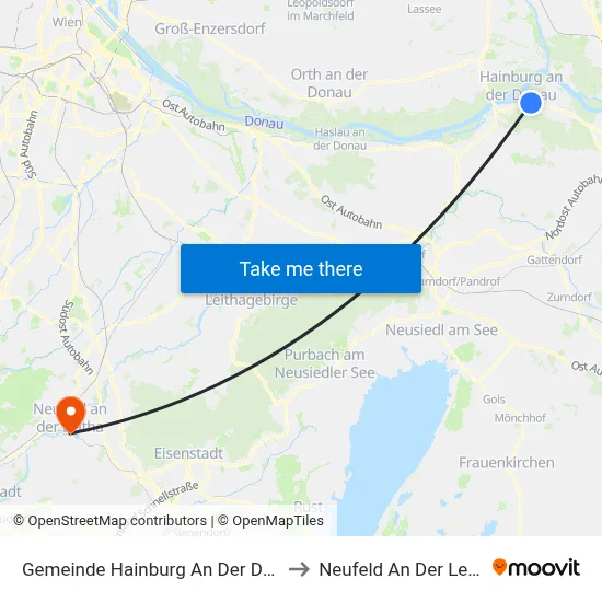 Gemeinde Hainburg An Der Donau to Neufeld An Der Leitha map