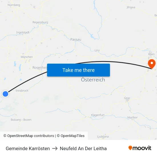 Gemeinde Karrösten to Neufeld An Der Leitha map