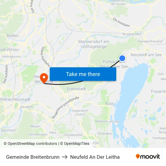 Gemeinde Breitenbrunn to Neufeld An Der Leitha map