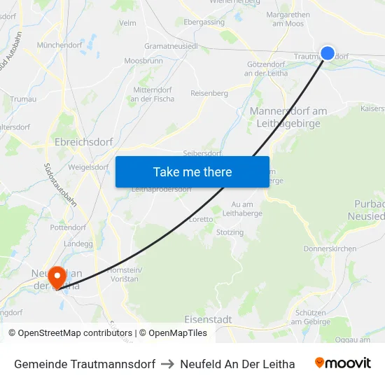 Gemeinde Trautmannsdorf to Neufeld An Der Leitha map