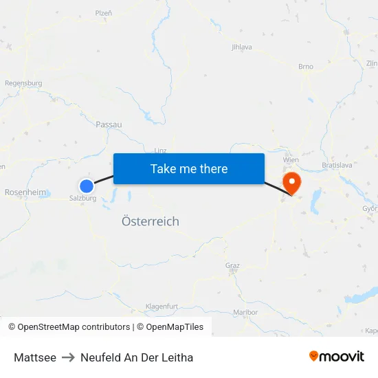 Mattsee to Neufeld An Der Leitha map