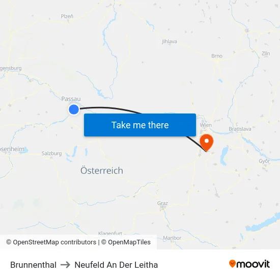 Brunnenthal to Neufeld An Der Leitha map