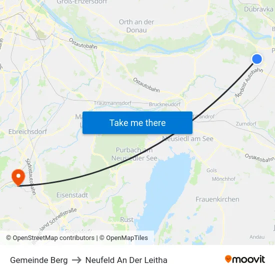 Gemeinde Berg to Neufeld An Der Leitha map