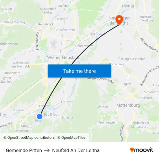 Gemeinde Pitten to Neufeld An Der Leitha map