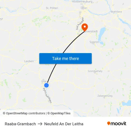 Raaba-Grambach to Neufeld An Der Leitha map