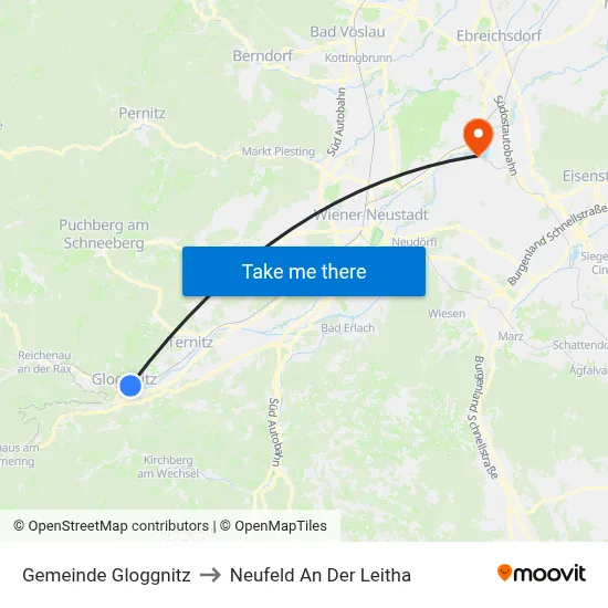 Gemeinde Gloggnitz to Neufeld An Der Leitha map