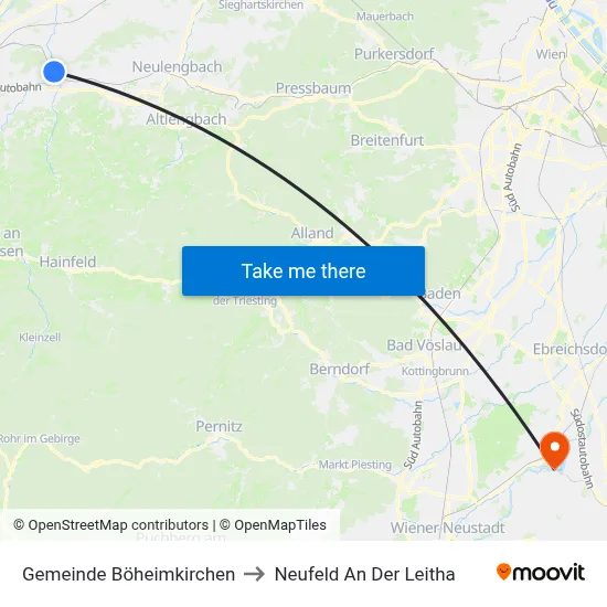Gemeinde Böheimkirchen to Neufeld An Der Leitha map