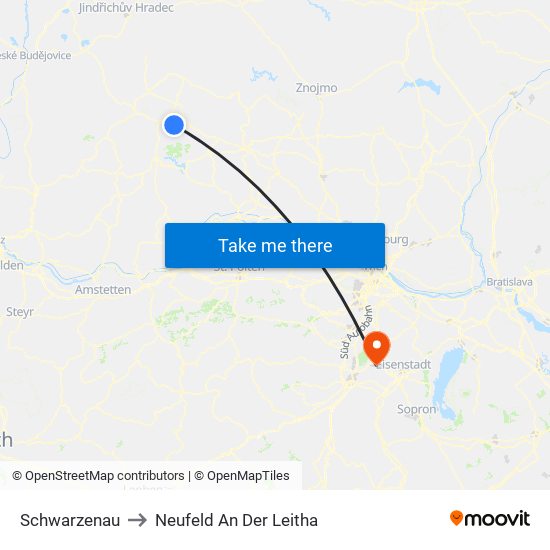 Schwarzenau to Neufeld An Der Leitha map