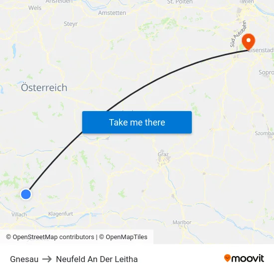 Gnesau to Neufeld An Der Leitha map