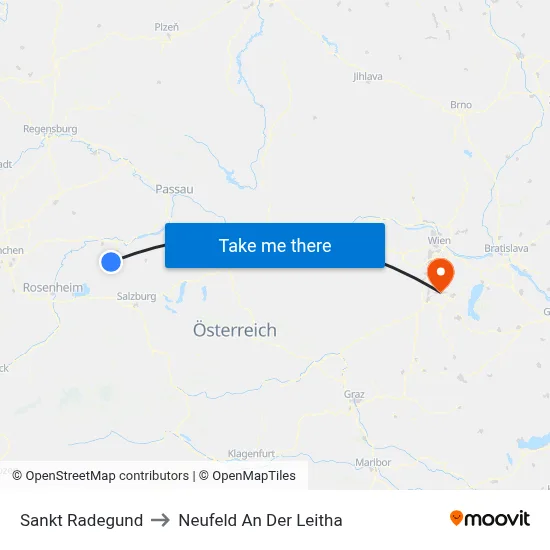 Sankt Radegund to Neufeld An Der Leitha map