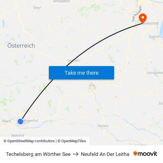 Techelsberg am Wörther See to Neufeld An Der Leitha map
