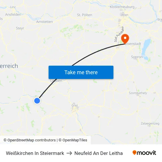 Weißkirchen In Steiermark to Neufeld An Der Leitha map