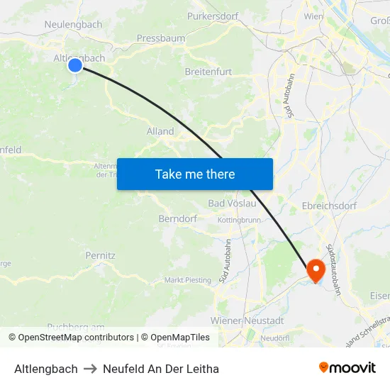 Altlengbach to Neufeld An Der Leitha map