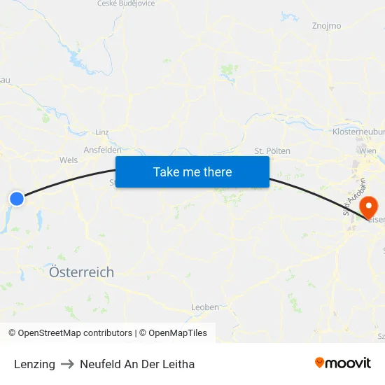 Lenzing to Neufeld An Der Leitha map
