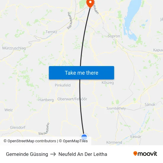 Gemeinde Güssing to Neufeld An Der Leitha map