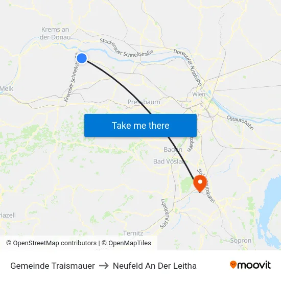 Gemeinde Traismauer to Neufeld An Der Leitha map
