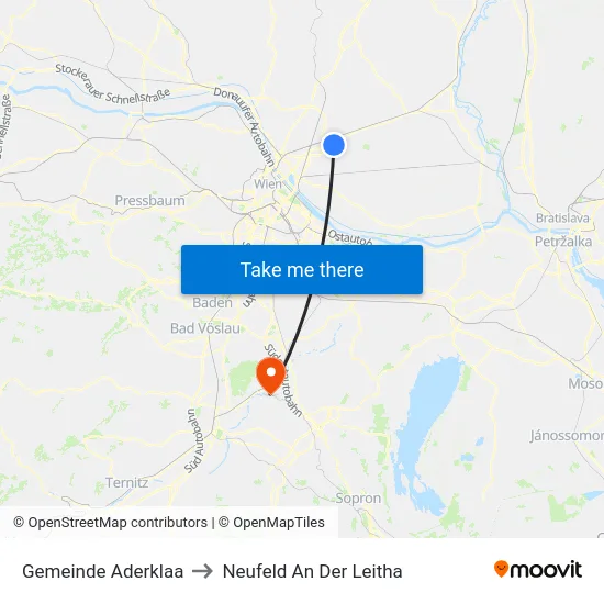 Gemeinde Aderklaa to Neufeld An Der Leitha map