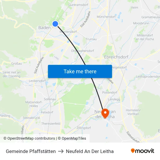 Gemeinde Pfaffstätten to Neufeld An Der Leitha map
