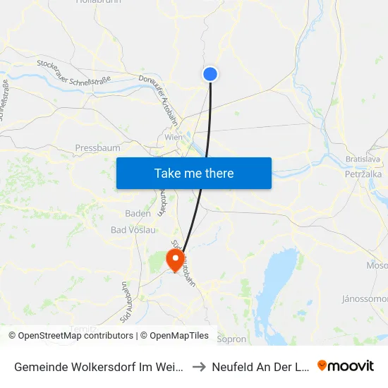 Gemeinde Wolkersdorf Im Weinviertel to Neufeld An Der Leitha map