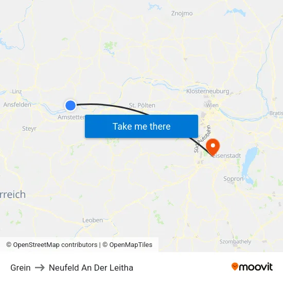 Grein to Neufeld An Der Leitha map