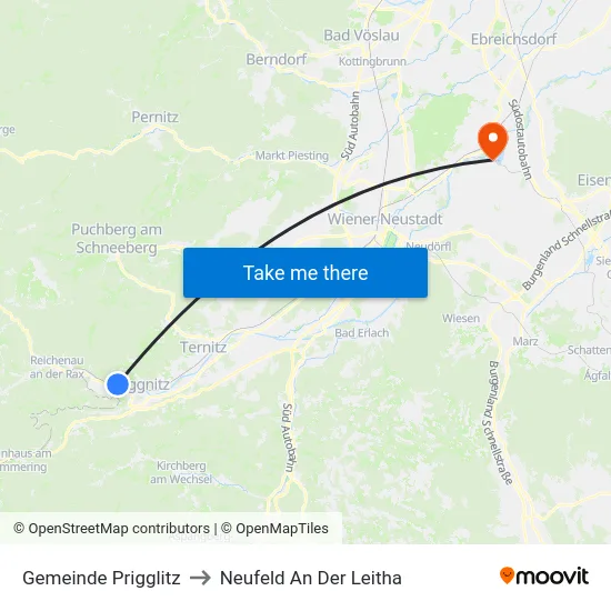 Gemeinde Prigglitz to Neufeld An Der Leitha map