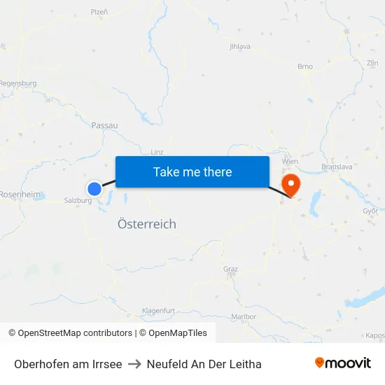 Oberhofen am Irrsee to Neufeld An Der Leitha map