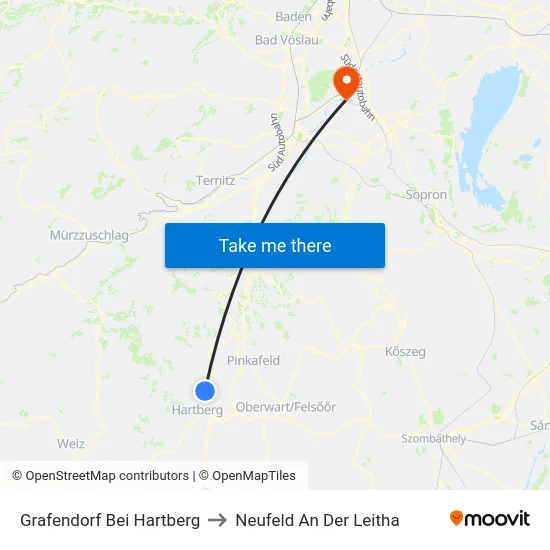 Grafendorf Bei Hartberg to Neufeld An Der Leitha map