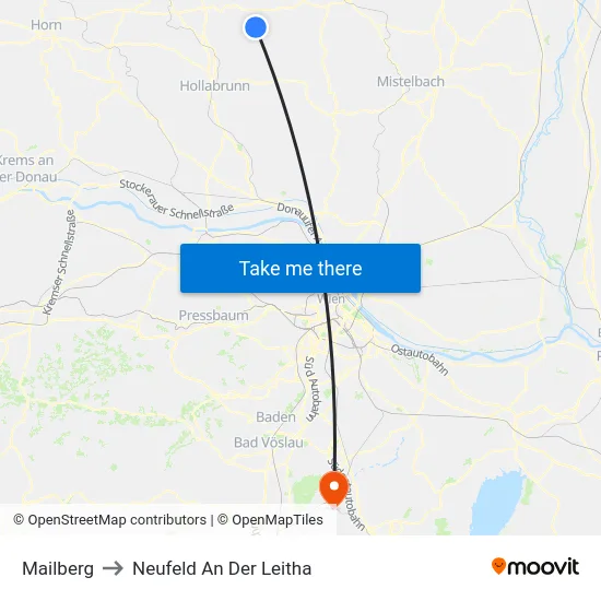 Mailberg to Neufeld An Der Leitha map