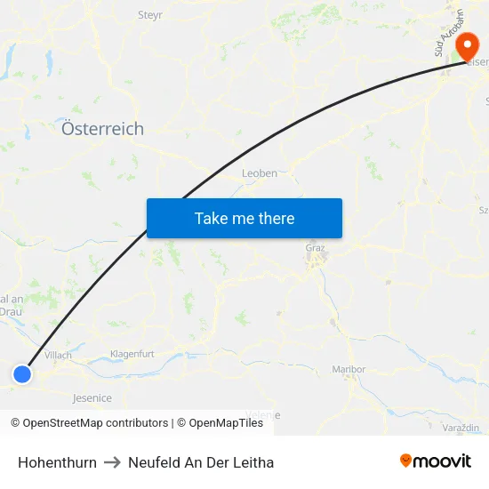 Hohenthurn to Neufeld An Der Leitha map