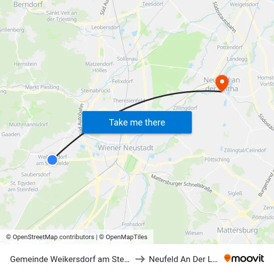 Gemeinde Weikersdorf am Steinfelde to Neufeld An Der Leitha map
