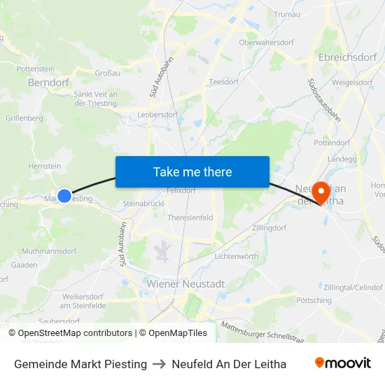 Gemeinde Markt Piesting to Neufeld An Der Leitha map