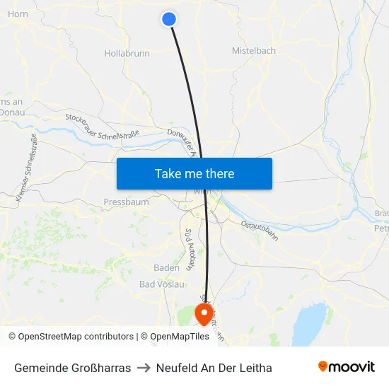 Gemeinde Großharras to Neufeld An Der Leitha map