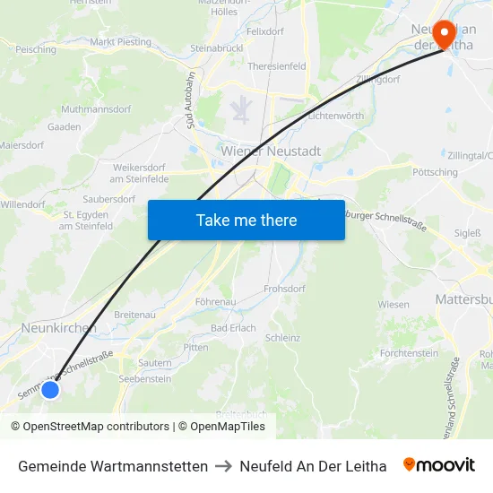 Gemeinde Wartmannstetten to Neufeld An Der Leitha map