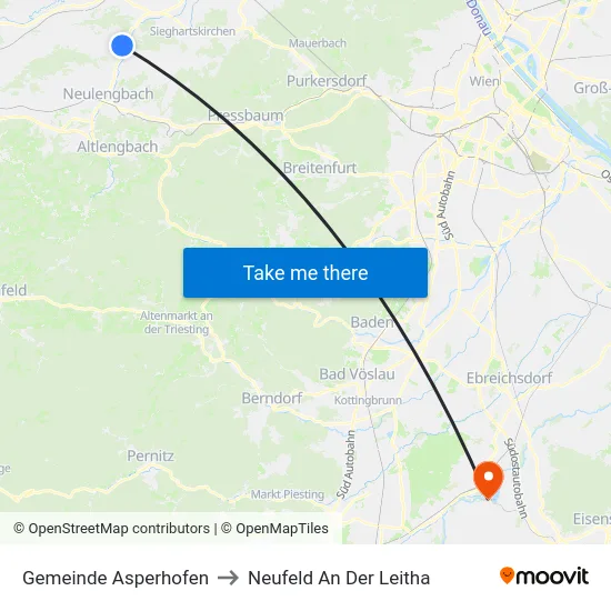 Gemeinde Asperhofen to Neufeld An Der Leitha map