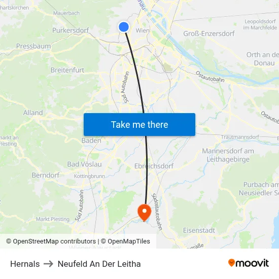 Hernals to Neufeld An Der Leitha map