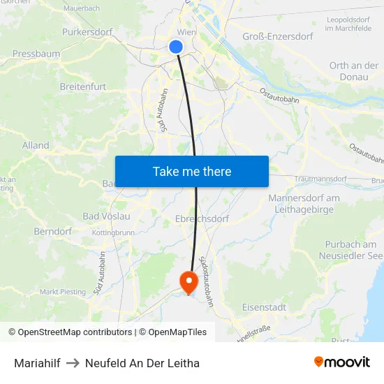 Mariahilf to Neufeld An Der Leitha map