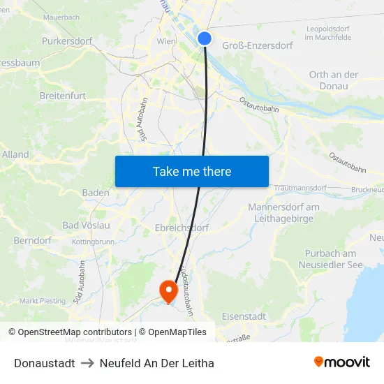 Donaustadt to Neufeld An Der Leitha map