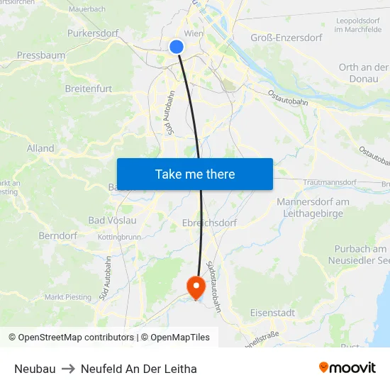 Neubau to Neufeld An Der Leitha map
