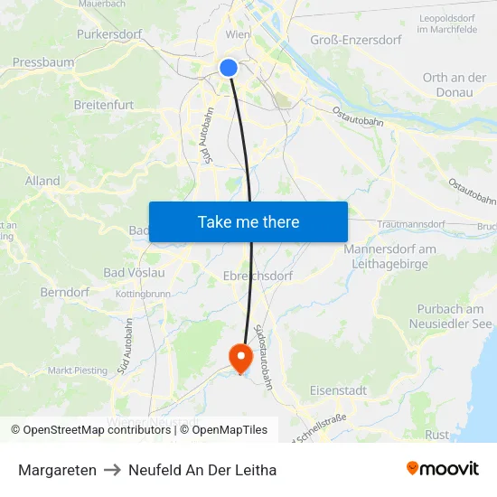 Margareten to Neufeld An Der Leitha map