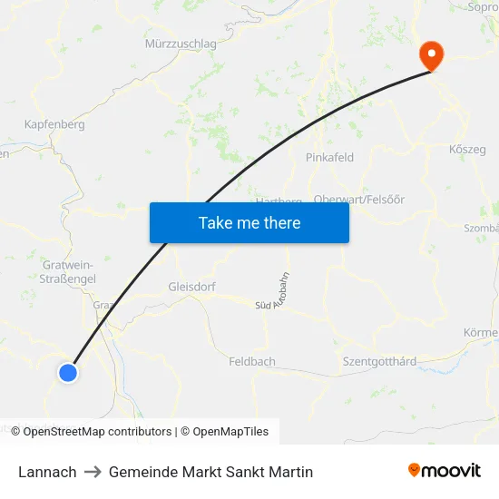 Lannach to Gemeinde Markt Sankt Martin map