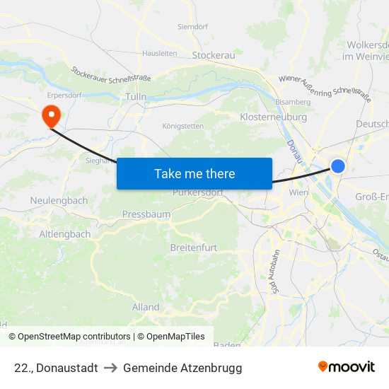 22., Donaustadt to Gemeinde Atzenbrugg map