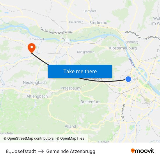 8., Josefstadt to Gemeinde Atzenbrugg map