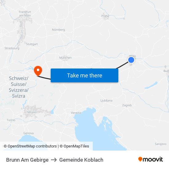 Brunn Am Gebirge to Gemeinde Koblach map