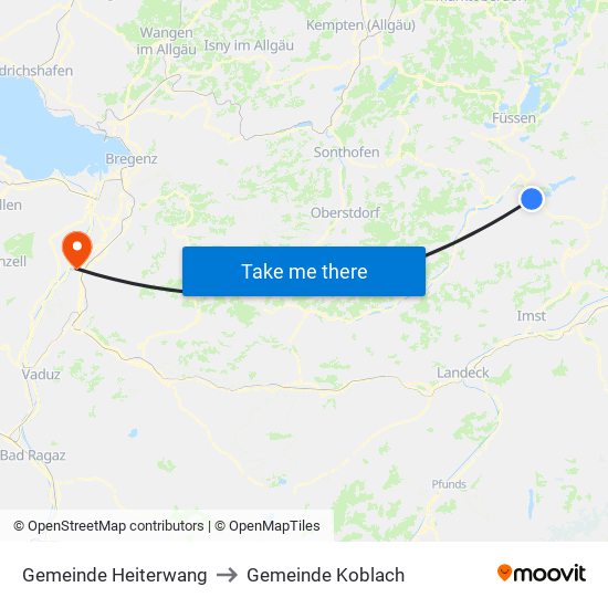 Gemeinde Heiterwang to Gemeinde Koblach map