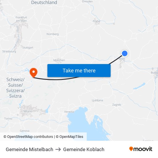 Gemeinde Mistelbach to Gemeinde Koblach map