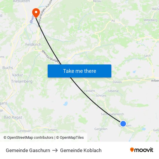 Gemeinde Gaschurn to Gemeinde Koblach map