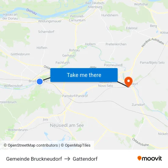 Gemeinde Bruckneudorf to Gattendorf map