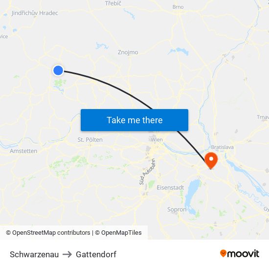 Schwarzenau to Gattendorf map