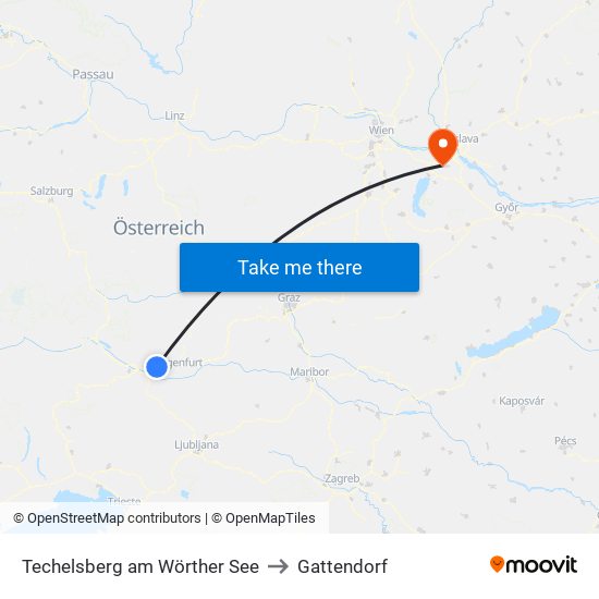 Techelsberg am Wörther See to Gattendorf map