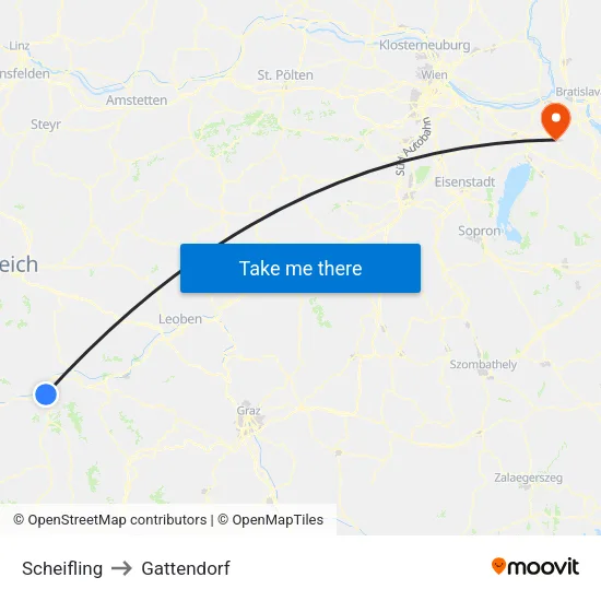 Scheifling to Gattendorf map